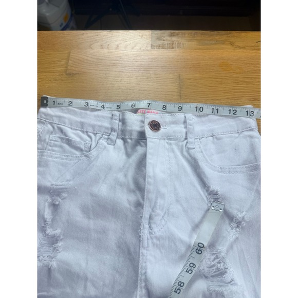 Elite Jeans White Distressed‎ Denim Shorts Women's Size 7/8 Rolled Cuff - Picture 6 of 7